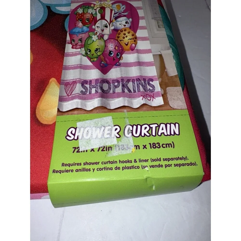Shopkins Shower Curtain & Hooks Kids Bathroom Decor  Set Of 12 Hooks NEW